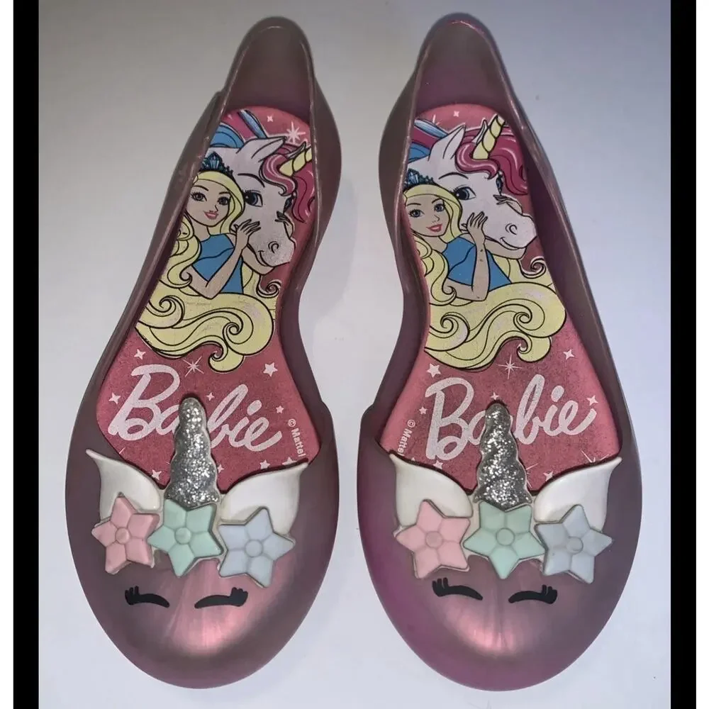 Grendene Kids Barbie Unicorn Girls Size 11 Pink Jelly Ballet Flats Shoes